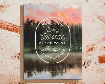 Together is my Favourite Place to Be | Watercolor Landscape Greeting Card | Outdoorsy Adventure Anniversary | Eco Sustainable Painted