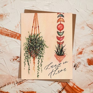 Carte de sympathie de plante en macramé aquarelle rétro | Accrochez-vous | Deuil | Vintage Boho peint à la main durable Eco | paperbec