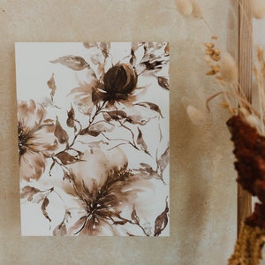 Boho Wall Decor / Moody Modern Organic Watercolor Florals / Neutral Brown Black Purple Grey / Peony Wedding Bouquet Print / Living Room imagen 3