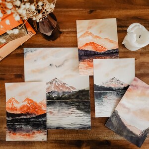 Boho Wall Decor Watercolor Mountain Golden Hour Sunset Landscape Physical Art Print Great Smokey Mountain Orange Bohemian Paperbec image 2