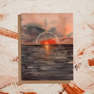 Des jours meilleurs | d'encouragement d'aquarelle de coucher de soleil d'océan | Affirmations d'optimisme | Papeterie bohème esthétique | Eco-durable