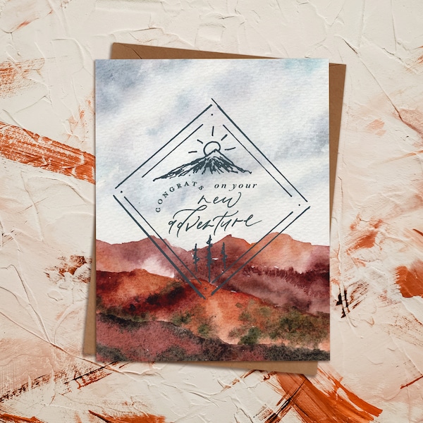 Mountain Watercolor Landscape Greeting Card | Elopement Wedding Adventure Baby Engagement | Colorado Rocky National Park | Eco Sustainable