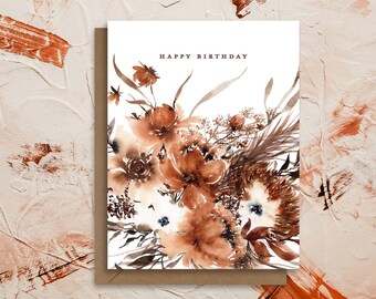 Happy Birthday | Boho Rust Dried Floral Watercolor Greeting Card | Sustainable Eco | paperbec