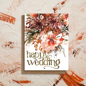 Joyeux mariage | Carte rétro arc-en-ciel de fleurs sauvages pour invitée à un mariage | d'or pour mariage à thème aquarelle | Carte LGBTQ+ inclusive | Durable