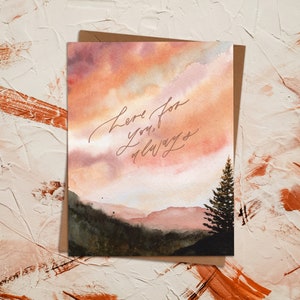 Carte de sympathie aquarelle ici pour vous | Heure dorée au coucher du soleil | Deuil funéraire | Forêt Arbre Nature vintage à l'extérieur | Eco-durable