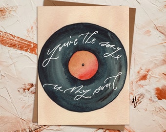 Retro Vinyl Record Valentines Day Card | You're the Song in my Soul 70s Anniversary Card