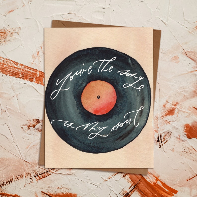 Retro Vinyl Record Valentines Day Card You're the Song in my Soul 70s Anniversary Card image 1