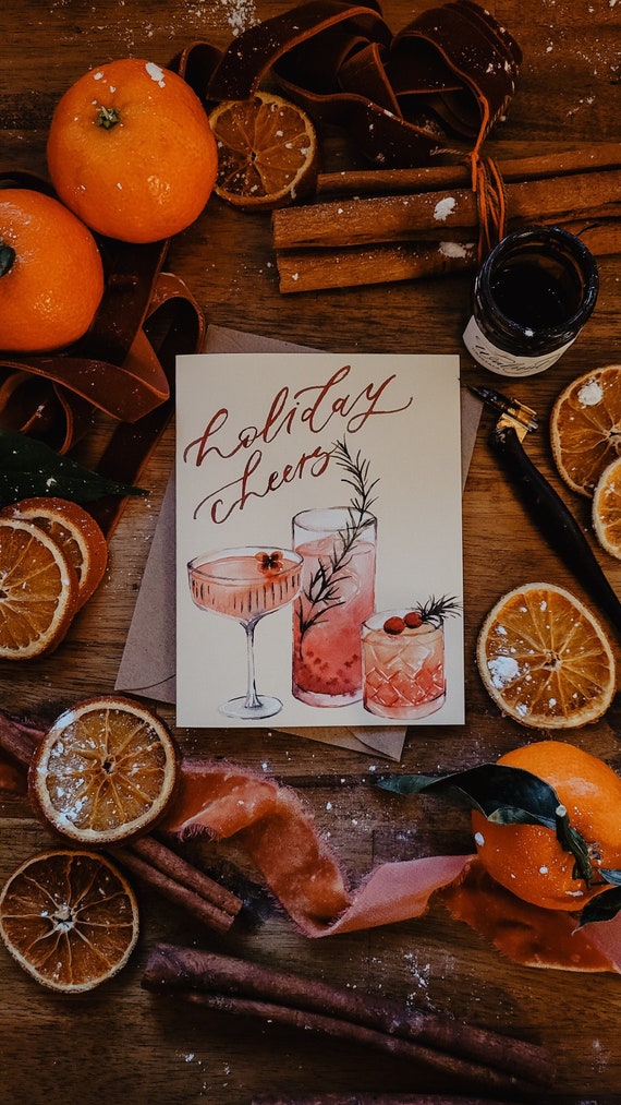 Watercolor Cocktail Christmas Card | Holiday Cheers, Vintage Style (Boxed Set)