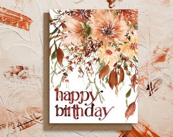 Happy Birthday Handpainted Watercolor Floral Greeting Card | Sustainable Eco | paperbec