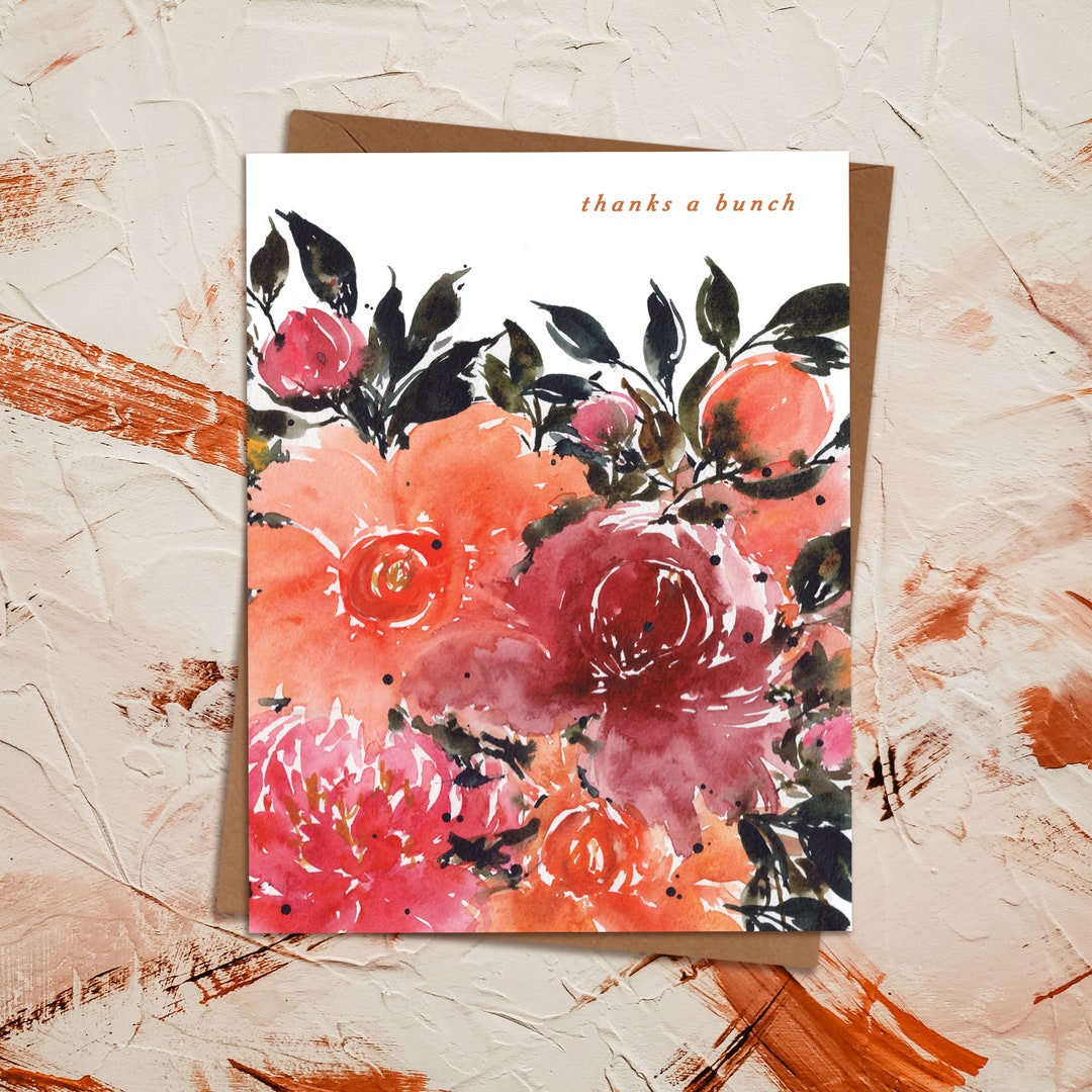 Watercolor Bright Floral Thank You Card | Wildflower Painted Peonies ...