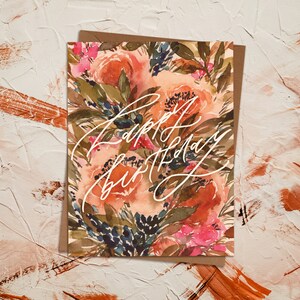 Carte d'anniversaire de fleurs sauvages tropicales bohèmes | Pivoines hipster colorées orange vert | Éco durable | paperbec