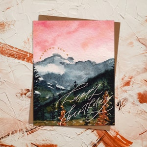 Watercolor Mountain Landscape Greeting Birthday Card | Colorado Vintage Park Painted Postcard Adventure Outdoors Camp | Eco Sustainable