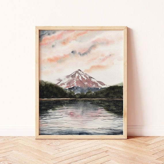 Watercolor Mountain Lake Print | Abstract PNW Landscape Art