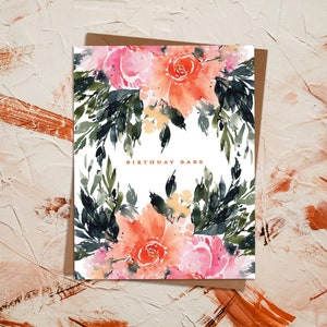 floral lumineux d'aquarelle de bébé d'anniversaire | Fleurs sauvages Pivoines Orange Rose Vert | Anniversaire d'une amie BFF Girl éco durable | paperbec