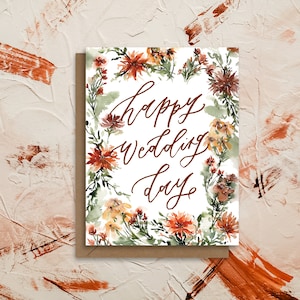 Joyeux mariage | Carte Boho fleurs sauvages pour invitée à un mariage | d'or pour mariage à thème aquarelle | carte de voeux peinte à la main | Éco durable
