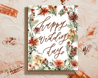 Happy Wedding Day | Boho Wildflowers Card for Wedding Guest | Watercolor Wedding Guest Card | Hand Painted Greeting Card | Sustainable Eco