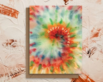 Happy Birthday | Rainbow Tie Dye Watercolor Greeting Card | Eco Sustainable