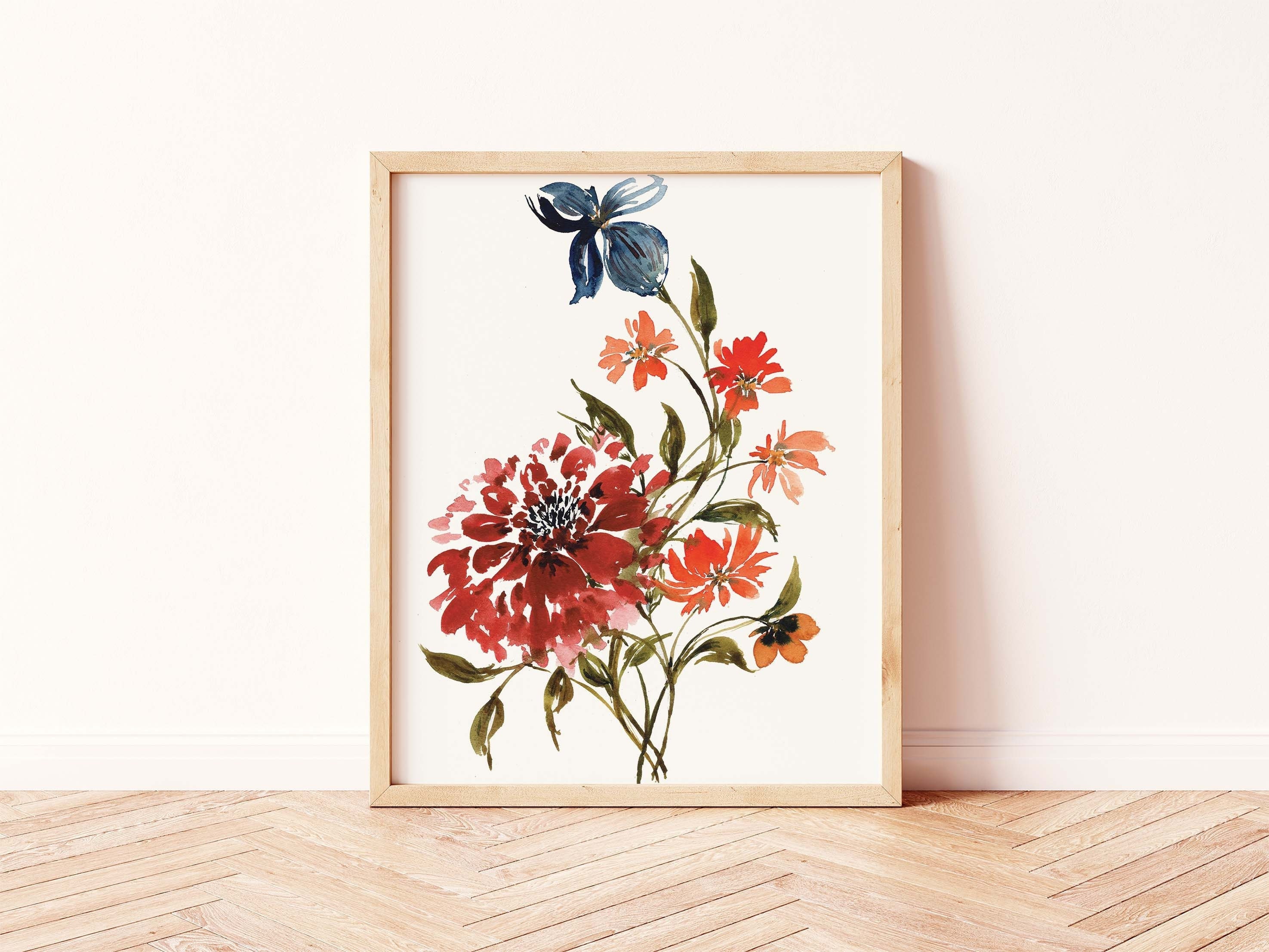 Boho Wall Decor | Vintage Botanical Print No.2 | Retro Bold Red Peony ...