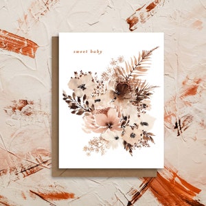 Aquarelle neutre de bébé doux | nouvelle carte peinte baby shower | Aquarelle florale en vrac séchée | Papeterie bohème éco-durable