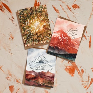 de voeux durables : offre de 3 cartes à mélanger et à assortir | Occasion à l'extérieur du parc national d'Aquarelle | Merci pour la fête d'anniversaire | Éco