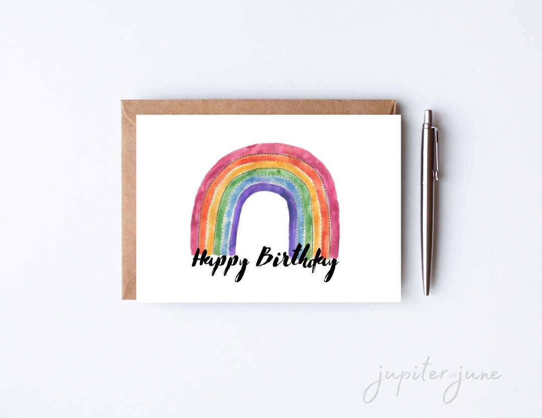 Printable Happy Birthday Card, Gender Neutral Birthday Card, Rainbow ...