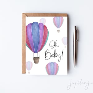Afdrukbare baby shower kaart, aquarel kaart, Oh babykaart, genderneutrale baby shower kaart, pasgeboren babykaart, welkom baby