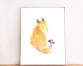 Woodland Fox Watercolor, Nursery Decor, Watercolor prints, Woodland Animals, Forest Animals, Fox Art Print