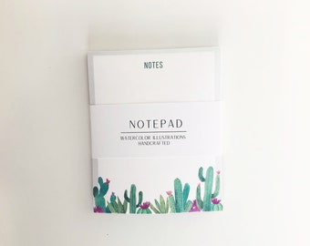 Notepad Watercolor Cacti Design- Tear-Away- Handcrafted- Memopad- Stationary