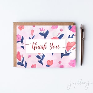 Carte de remerciement imprimable, carte de remerciement florale, merci, cartes de remerciement fleur