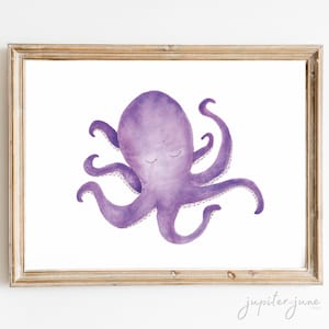 Octopus Watercolor, Ocean Nursery Decor, Octopus Print, Ocean Theme