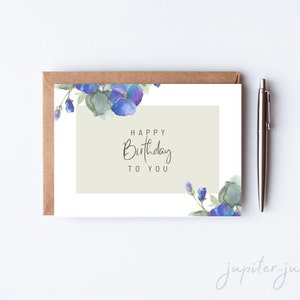 Cartão de feliz aniversário para impressão, cartão de felicitações para impressão, feliz aniversário floral