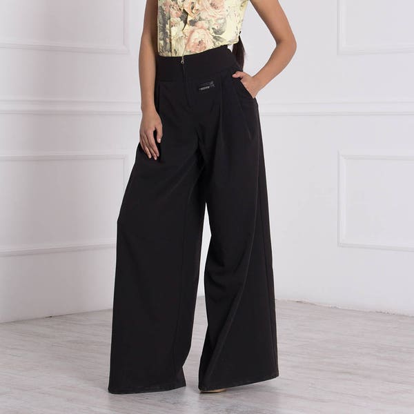 Wool Palazzo Pants, Black Winter Pants, Wide Leg Pants, High Waist Pants, Formal Long Pants, Winter Clothing, Pants For Women, Warm Pants