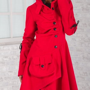 Red Coat, Wool Coat, Women Coat, Winter Coat, Plus Size Clothing, Women Outerwear, Red Warm Coat, Winter Clothing, Asymmetric Coat, Red Wear