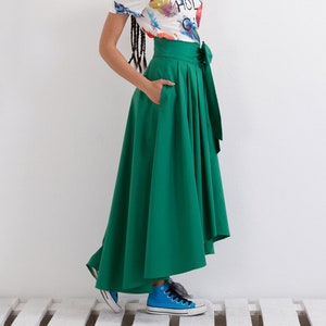 Oversized Maxi Skirt, High Waisted Midi Skirt with Ribbon, Loose Skirt, Asymmetric Skirt with Tie Belt, Formal Skirt, Prom Skirt, Maxi Skirt