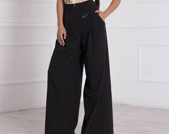 Palazzo Pants/ Elegant Pants/ High Waisted Pants/ Loose Pants/ Wide Leg Pants/ Black Maxi Pants/ Long Pants/ Pants Skirt/ Friends Fashion