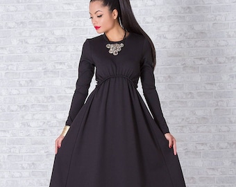 Formal Dress For Women, Black Dress, Long Sleeve Dress, Jersey Dress, Elegant Dress, Evening Dress, Asymmetrical Dress, Valentines Day Dress