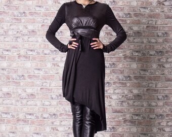 Asymmetrical Black Leather Tunic Dress: Plus Size Steampunk Party