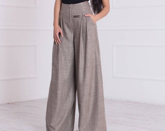 Linen Palazzo Pants, Wide Leg Trousers, Woman Skirt Pants, High Waisted Linen Trousers, Extra Loose, Urban Linen Clothing