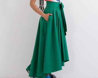 Oversized Maxi Skirt, High Waisted Midi Skirt with Ribbon, Loose Skirt, Asymmetric Skirt with Tie Belt, Formal Skirt, Prom Skirt, Maxi Skirt