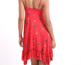 Red Short Dress, Open Back Dress, Summer Sleeveless Dress, Flair Asymmetrical Dress, Little Red Dress by Friends Fashion