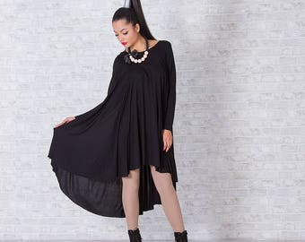 Oversize Woman Tunic, Extra Loose Tunic, Black Asymmetrical Tunic, Plus Size Tunic, Maxi Tunic, Cotton Tunic by Friends Fashion