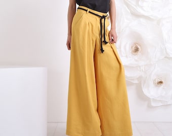 Wide Leg Pants, Linen Palazzo Pants, Mustard Pants, Linen Clothing, Plus Size Maxi Pants, Boho Pants, Plus Size Clothing, Formal Trousers