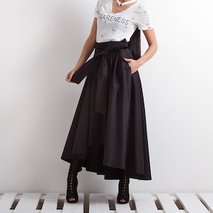Maxi Skirt with Tie Belt, Asymmetrical Skirt, Extravagant Skirt, Summer / Sprint Loose Skirt, Urban Woman Streetwear by Friends Fashion