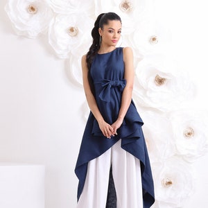 Elegant Tunic Top, Asymmetrical Linen Top, Sleevless Tunic, Plus Size Tunic, Cocktail Top with belt