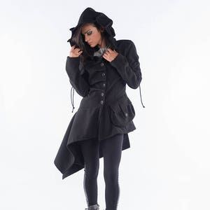 Layered lace up high low hooded coat discount