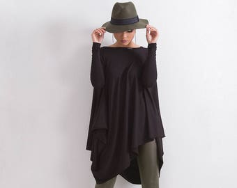 Tunic Tops For Women, Asymmetric Tunic, Plus Size Clothing, Black Tunic, Oversized Tunic, Loose Tunic, Evening Tunic, Winter Clothing