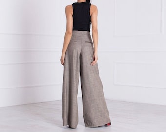 Wide Leg Palazzo Pants - High Waisted Maxi Skirt Trousers, Plus Size, Custom Fit