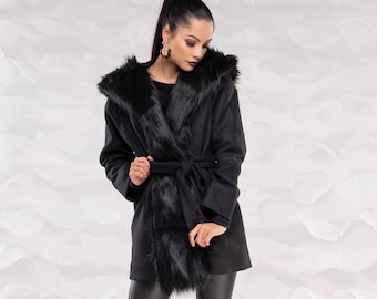 Mink Coat, Faux Fur Coat, Maxi Winter Coat, Plus Size Clothing, Wool Coat, Fur Jacket, Fur Swing Coat, 1920s Coat, Black Coat For Women