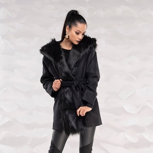 Mink Coat, Faux Fur Coat, Maxi Winter Coat, Plus Size Clothing, Wool Coat, Fur Jacket, Fur Swing Coat, 1920s Coat, Black Coat For Women