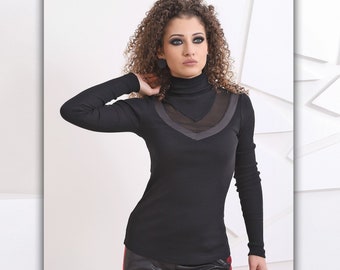 High Neck Top, Black Turtleneck, Womens Clothing,Black blouse,Elegant black shirt,Bussiness woman clothing, Bussiness outfit, Elegant woman